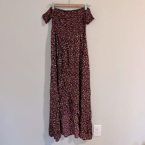 Burgundy floral maxi dress with front slit